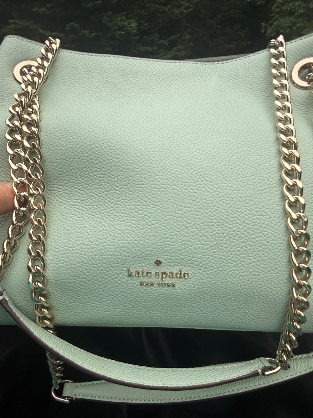 Kate Spade New York Mint Green Leather Shoulder Bag with Chain Straps - Picture 10 of 10